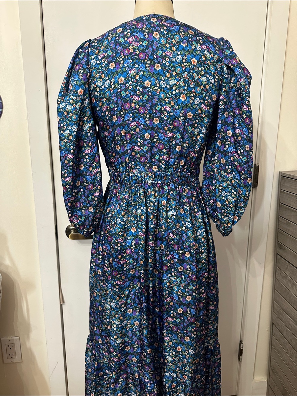 Sandro Blue Floral Maxi Dress with Puff Sleeves - Picture 6 of 14